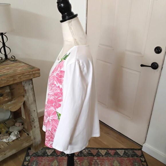 💕2 For $20💕 Ruby Rd Pink and White 3/4 Sleeve Blouse - Picture 2 of 4